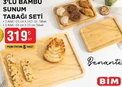 BENANTE 3'LÜ BAMBU SUNUM TABAĞI SETİ